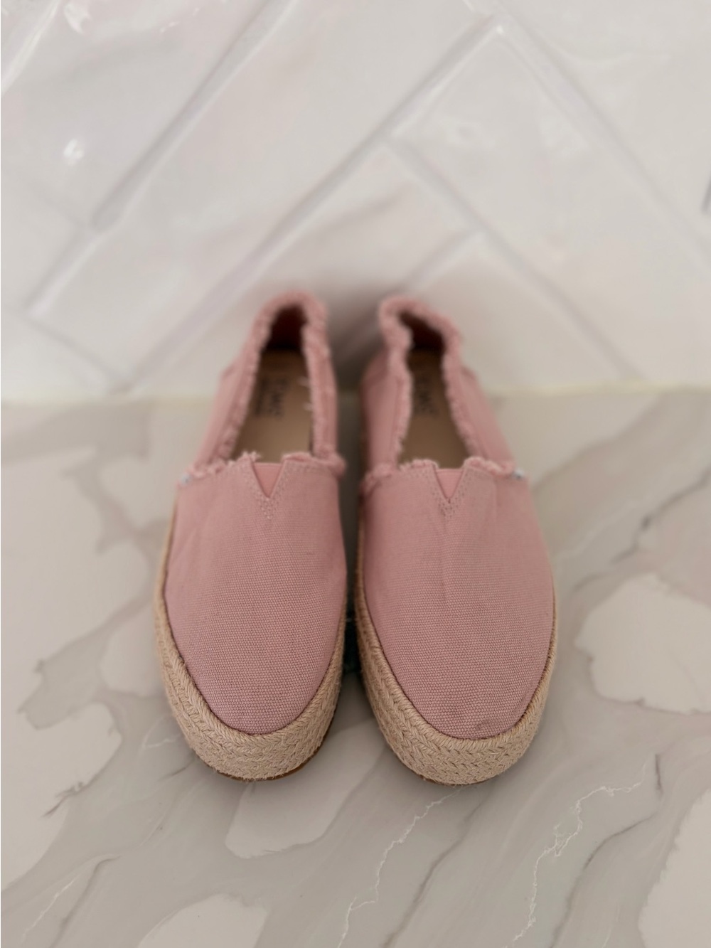 Toms Valencia Platform Pink Canvas Espadrille Slip-Ons